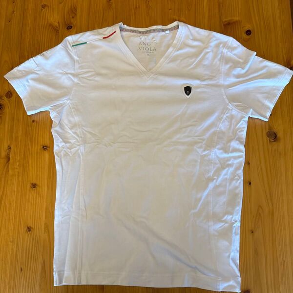 VIOLA rumore ストレッチ天竺バックプリントVネック半袖Tシャツ
