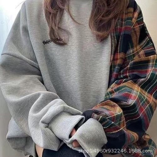 トレーナー レディース スウェット チェック柄 長袖 ゆったり オーバーサイズ カジュアル 可愛い(グレー・サイズ2XL)