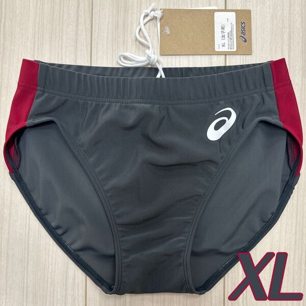アシックス 女子陸上レーシングショーツ XLサイズ ダークグレー×エンジ 新品