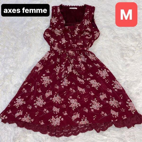 axes femme(アクシーズファム) ワンピース ノースリーブ レディース Mサイズ ワインレッド 花柄