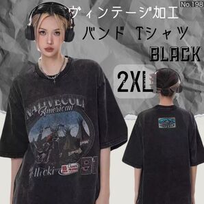 ヴィンテージ加工 バンド Tシャツ ブラック 2XL 地底人オンライン 半袖