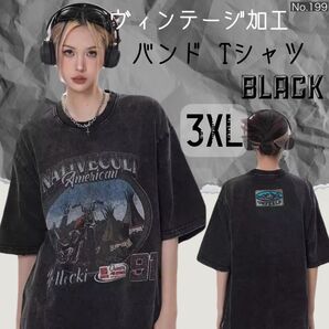 ヴィンテージ加工 バンド Tシャツ ブラック 3XL 地底人オンライン 半袖