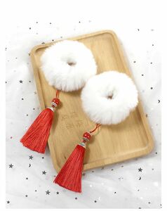 [ new goods ] Chinese .pompon hair accessory ( pair ) red 