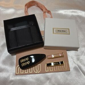 ミュウミュウ ヘアピン 3点セット ヘアクリップ レザーヘアクリップ エナメルメタルヘアクリップ miumiu
