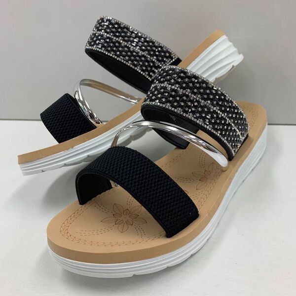 新品 未使用☆レディース☆Lサイズ☆23.5~24.0cm相当☆ビジュー ベルトサンダル☆ブラック 24