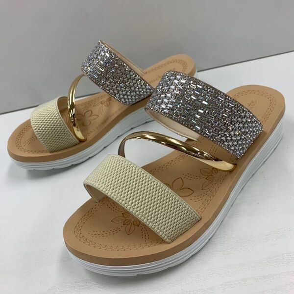 新品 未使用☆レディース☆Lサイズ☆23.5~24.0cm相当☆ビジュー ベルトサンダル☆ベージュ 24
