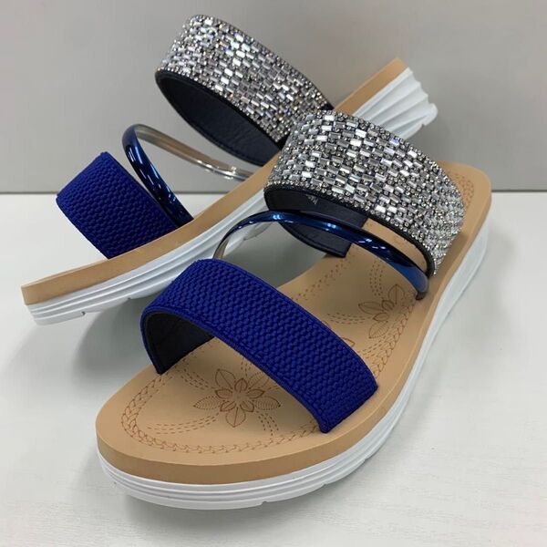 新品 未使用☆レディース☆LLサイズ☆24.0~24.5cm相当☆ビジュー ベルトサンダル☆ブルー 24
