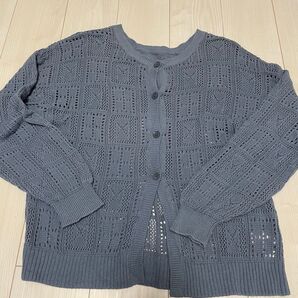 透かし編みカーディガン ブルー サイズL