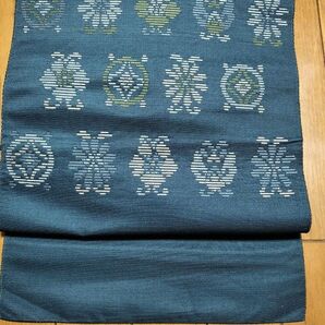 名古屋帯 正絹 青緑 刺繍 リメイク アンティーク