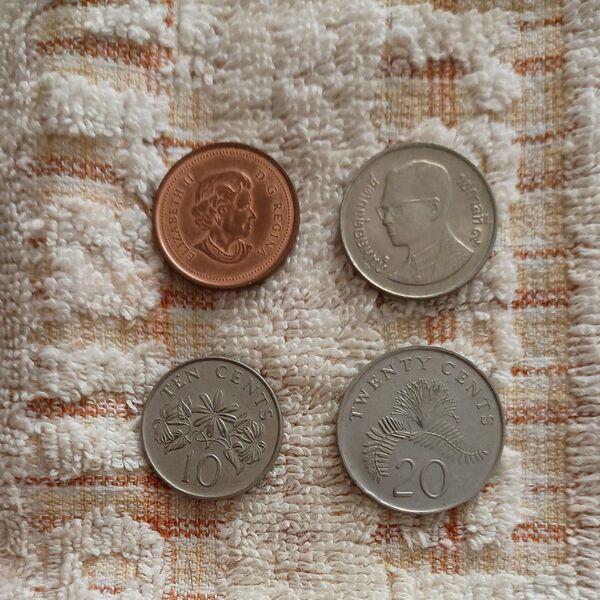 4個セット 外国コイン 硬貨 カナダ タイ シンガポール