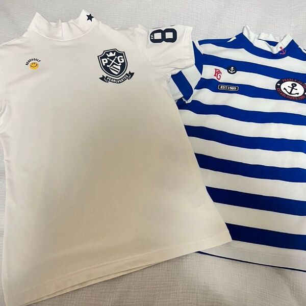 2枚セット PEARLY GATES パーリーゲイツ 半袖ハイネックTシャツ ボーダー柄