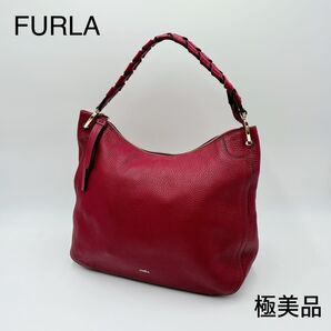 極美品 * FURLA フルラ レザー ハンドバッグ ワンショルダーバッグ レッド 本革 赤 レディース
