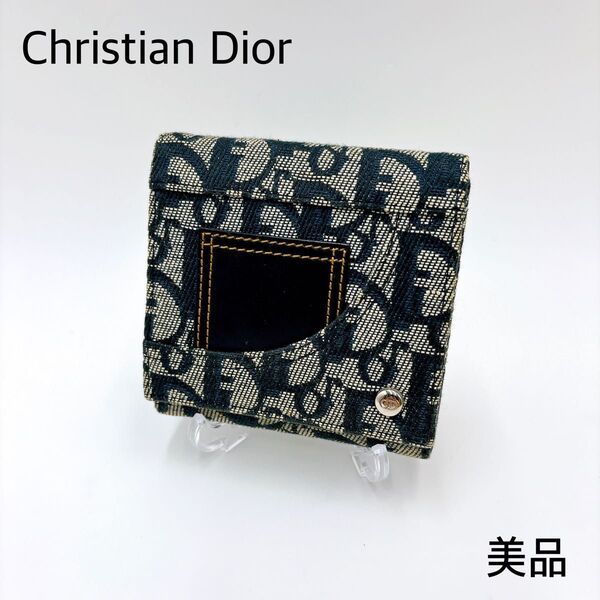 美品 * Dior クリスチャンディオール トロッター パッチ キャンバス レザー 三つ折り財布 ネイビーブルー