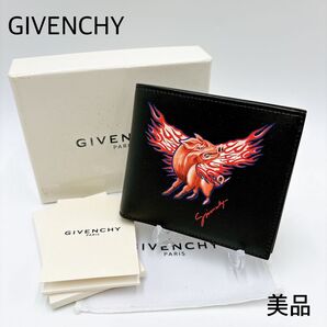 美品 * GIVENCHY ジバンシー アニマル ピッグ レザー 二つ折り財布 コンパクトウォレット ブラック 本革 黒