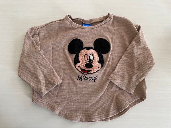 ディズニー ミッキーマウス 刺繍 長袖トップス 100 ブラウン ロンT Tシャツ