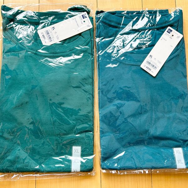 XLサイズ GUカラーT 59darkgreen,67blue クルーネックT コットンT 綿100% 2枚セット 新品 ジーユー