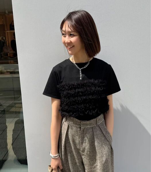 新品 チュールフリルビスチェ見えTシャツ / ブラック fosie 同型