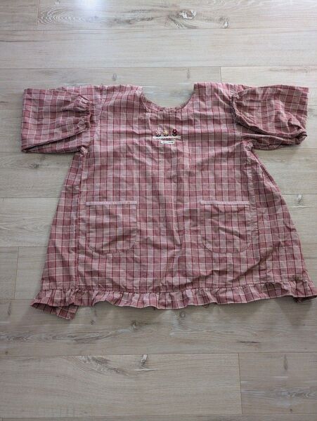赤と白のチェックの割烹着 エプロン
