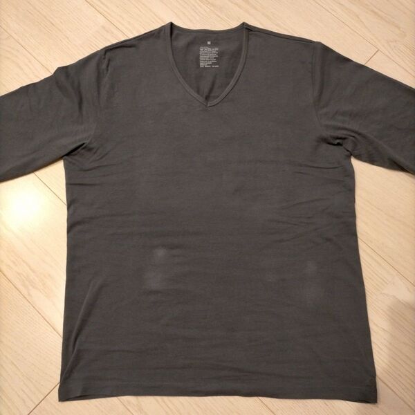 無印良品 MUJI 長袖Tシャツ グレー Vネック 綿100% サイズM
