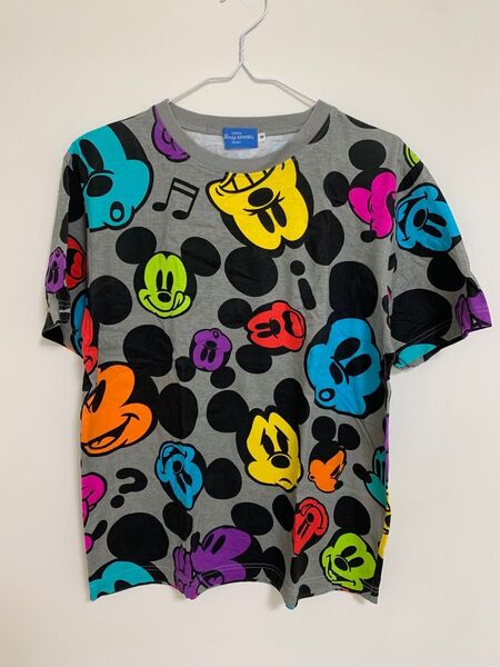 Disney ミッキーマウス 総柄Tシャツ M グレー 男女兼用
