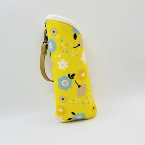 ハンドメイド メガネケース スリムタイプ ストラップ付き ohana イエロー