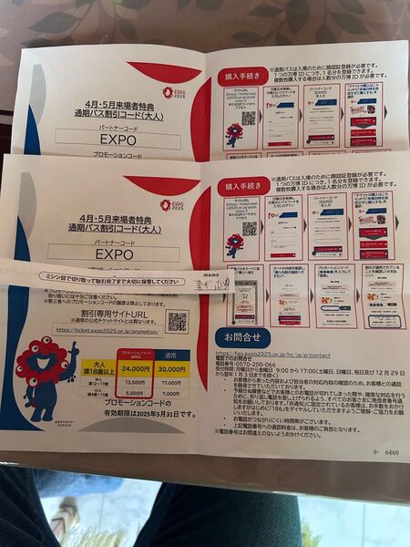 大阪 関西万博 通期パス 割引コード 未使用 大人用 2枚セット割引コード利用期限 2025年5月31日迄に登