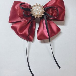 【No.33】リボンヘアクリップ レッド×ブラック