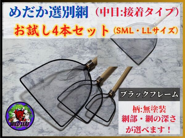 【メダカ タモ網】めだか選別網お試し4本セット (中目)