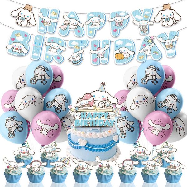 送料無料 誕生日 バルーン シナモロール風船 happybirthday ガーランド バースデー 飾りつけ ケーキトッパー