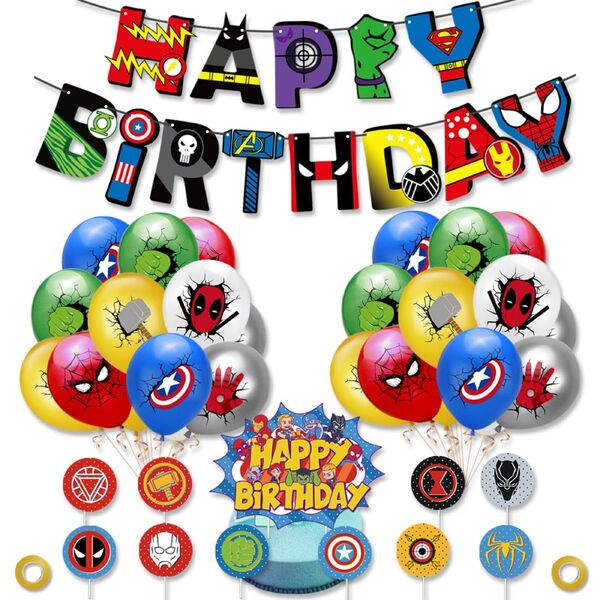 誕生日 バルーン アベンジャーズ スパイダーマン風船 happybirthday ガーランド バースデー 飾りつけ ケーキトッパー