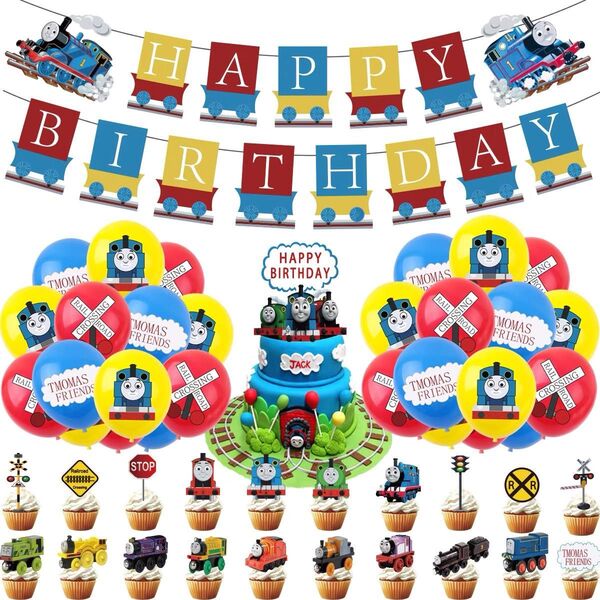 送料無料 誕生日 バルーン トーマス風船 happybirthday ガーランド バースデー 飾りつけ ケーキトッパー