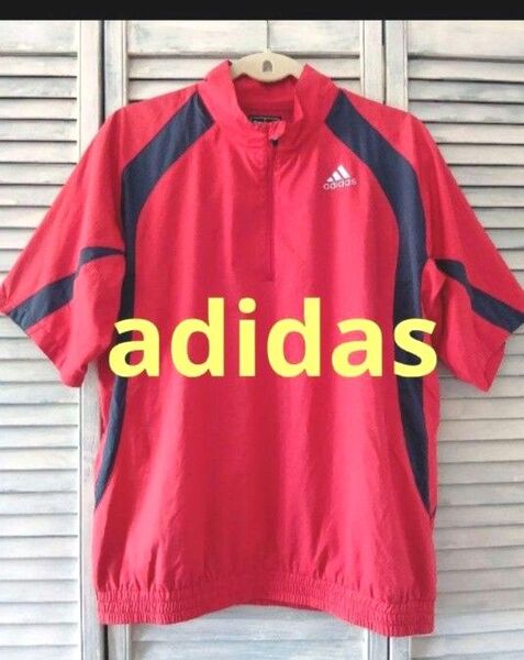 【美品】推しクーポンで賢くお得に◆アディダス 半袖 ハーフジップ ◆裏メッシュ メンズ L/G adidas 古着