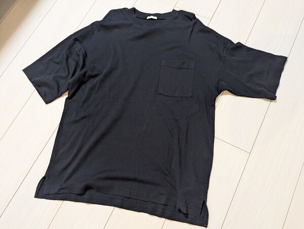 ◆【GU/ジーユー】ルーズフィットT(5分袖)・ブラック・S