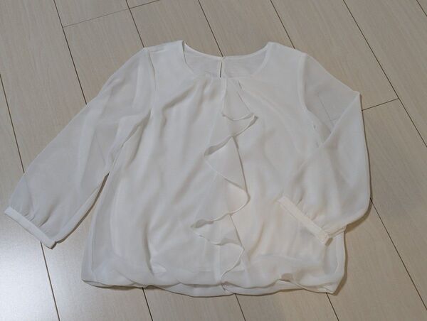 RUDIMENTI シフォンブラウス S 七分袖 白 ホワイト カットソー プルオーバー