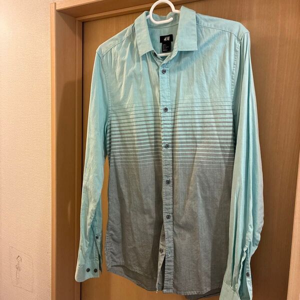 H&M グラデーションシャツ グリーン系 Lサイズ メンズ