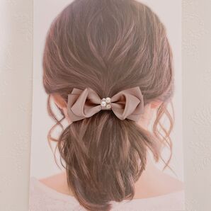 【ビジュー付サテンリボンバレッタ】ヘアアクセ ハンドメイド 結婚式