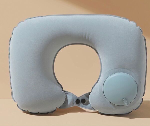 ネックピロー グレー 枕 トラベル ポンプ式 クッション 携帯 エアー キャンプ