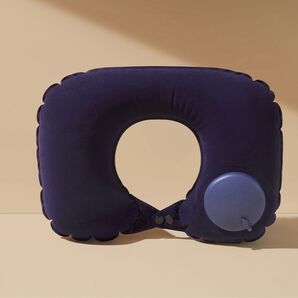 ネックピロー ネイビー枕 トラベル ポンプ式 クッション 携帯 エアー キャンプ
