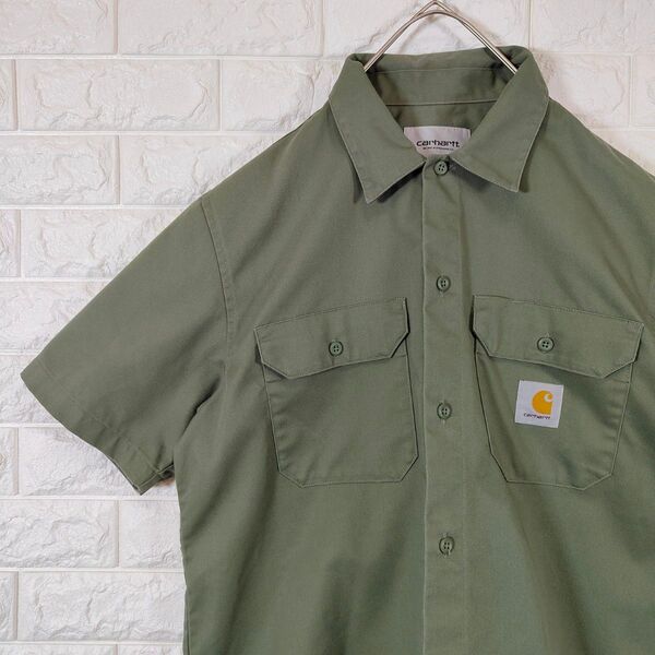 【美品】Carhartt カーハート ワークシャツ 半袖 カーキ L
