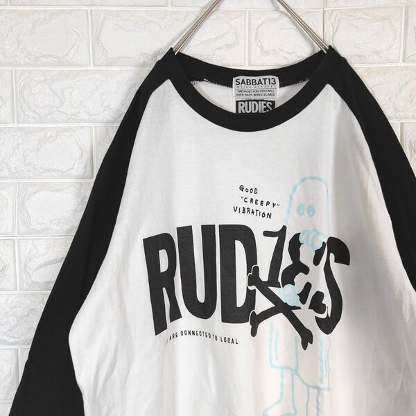 RUDIE'S × SABBAT13 コラボ 七分丈 Tシャツ RUD13'S ラグラン デカロゴ オバケイラスト L ホワイト
