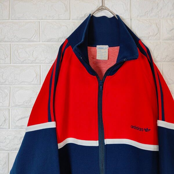 70s Adidas ビンテージ ジャージ トラックジャケット レッド ネイビー L