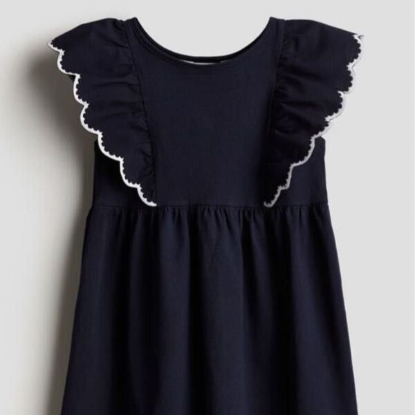H&M ラッフルトリムジャージーワンピース ネイビー 98-104