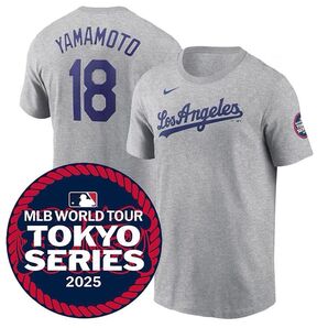L新品MLB×NIKE山本由伸 ドジャースTシャツ 東京シリーズ2025ネーム&ナンバーT-ShirtグレーDodgersナイキ