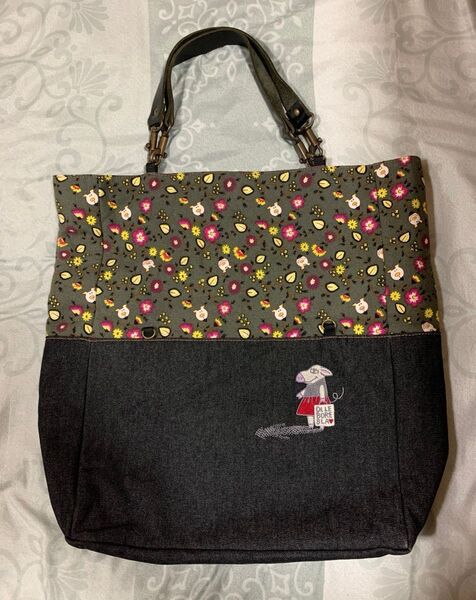 アルベロベロ(OLLEBOREBLA/Alberobello)トートバッグ 花柄 デニム 刺繍ロゴ