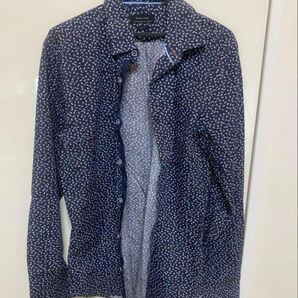 【売り切り】ZARA MAN ネイビー花柄シャツ スリムフィット