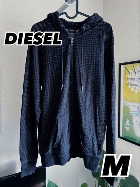 DIESEL コットン100%ジップアップパーカー BLACK サイズM