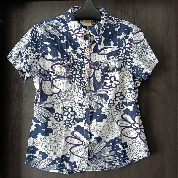 SMITHS AMERICAN 半袖シャツ Lサイズ 総柄 花柄 藍