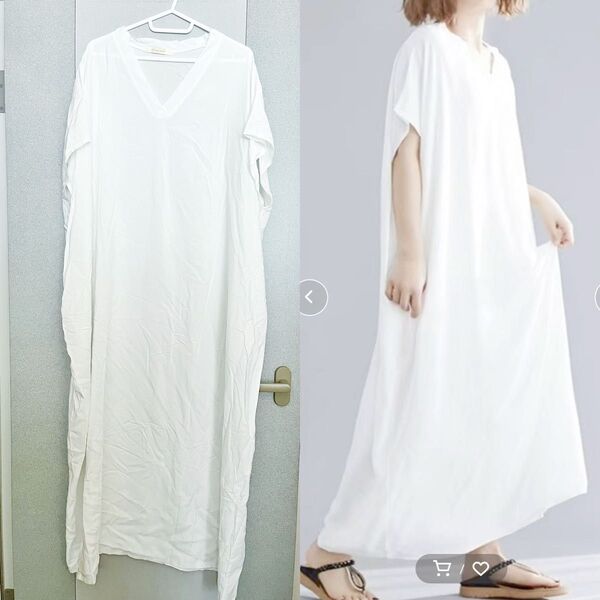 Vネック マキシ丈ワンピース 半袖ワンピース 白 ホワイト レディース 夏服