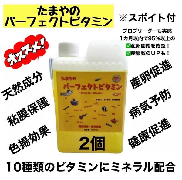 【GMめだか】たまやのパーフェクトビタミン1000ml ×2※メダカ健康 繁殖 産卵 促進 ミネラル 粘膜保護 病気予防 色揚効果