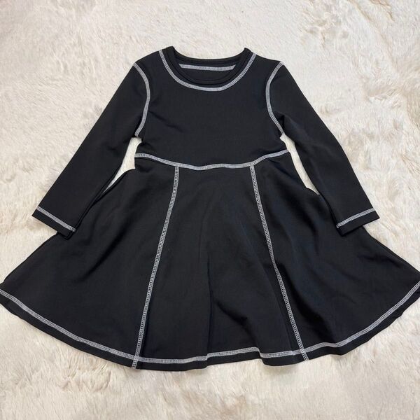 K104 【SHEIN】 4Y ワンピース 子ども服 キッズ 女の子 長袖 黒 ブラック ステッチ 伸縮性あり